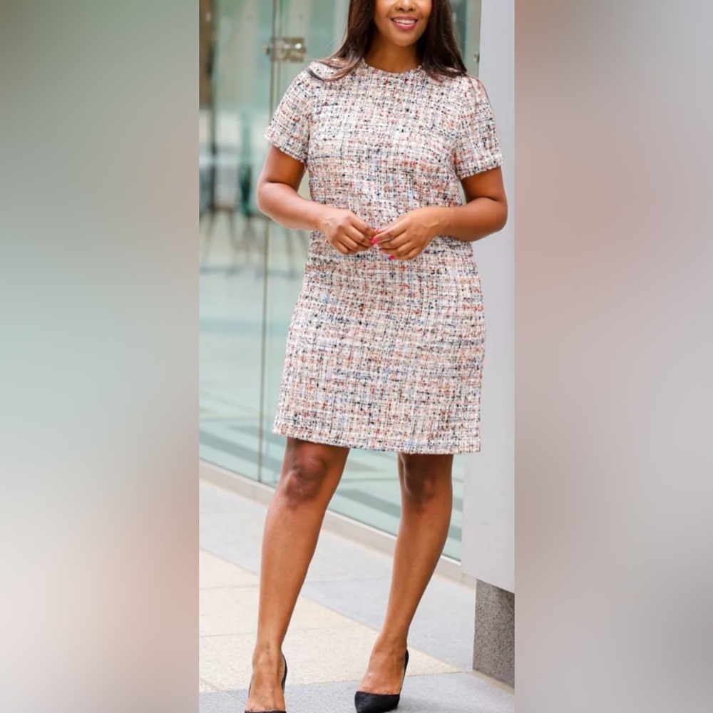 Ann Taylor Multicolor Tweed Short Sleeve Mini Dress